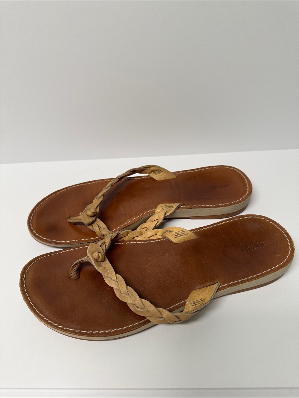 Olukai Women's Kahiko Tan Braided Leather Flip Flop Sandals Size 9